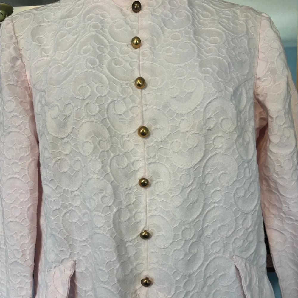 Vintage Light Pink Cotton 1960’s Nehru Mini Dress, Sz S - Picture 2 of 6
